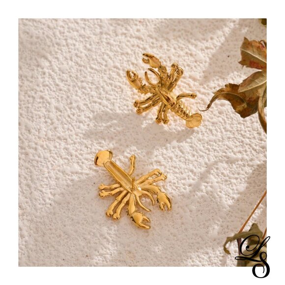 🦞 New 18K Gold Lobster Stud Earrings 🦞 - Picture 5 of 5